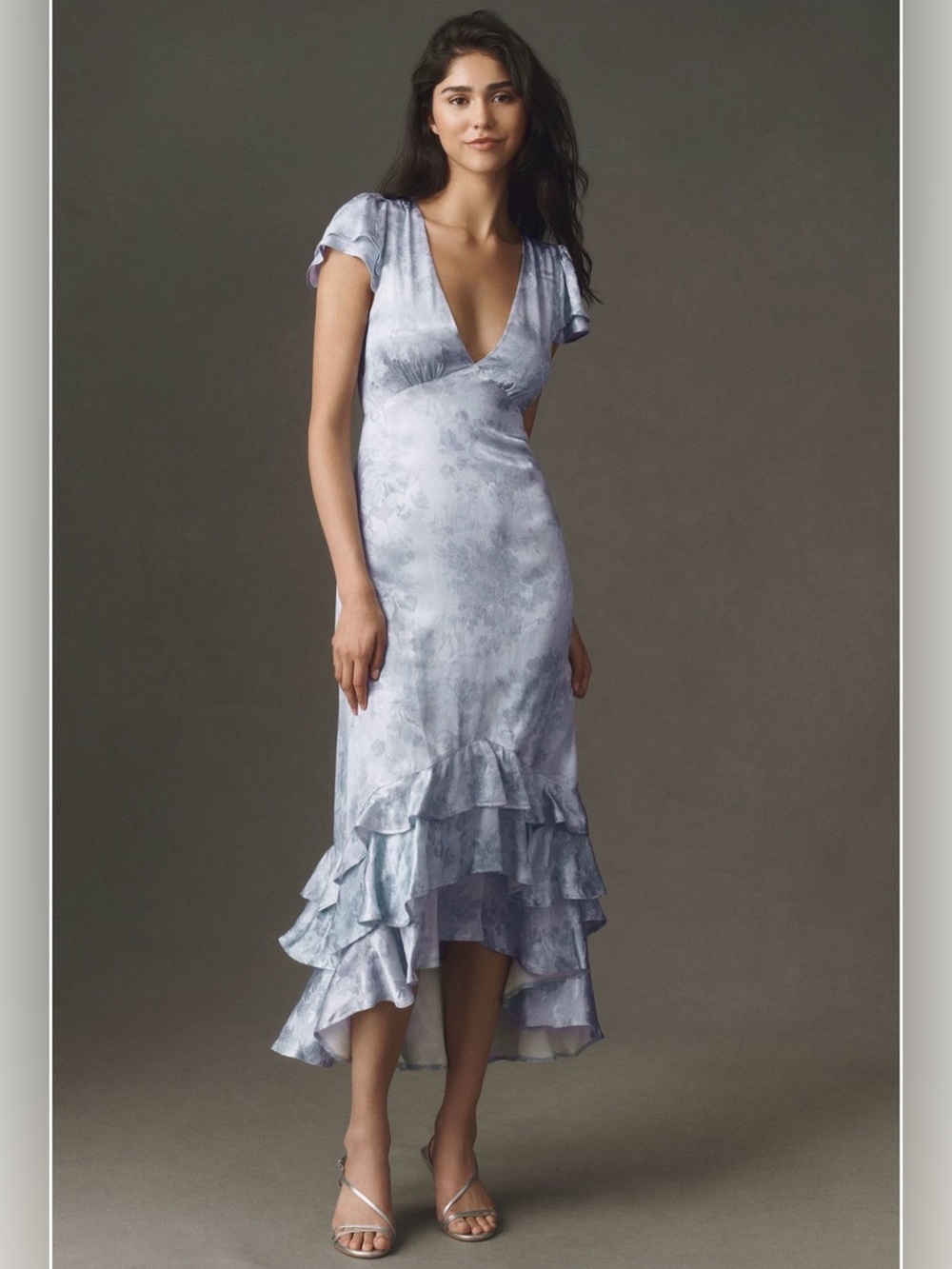 BHLDN Jacquard Ruffle Midi Dress Blue Size 4